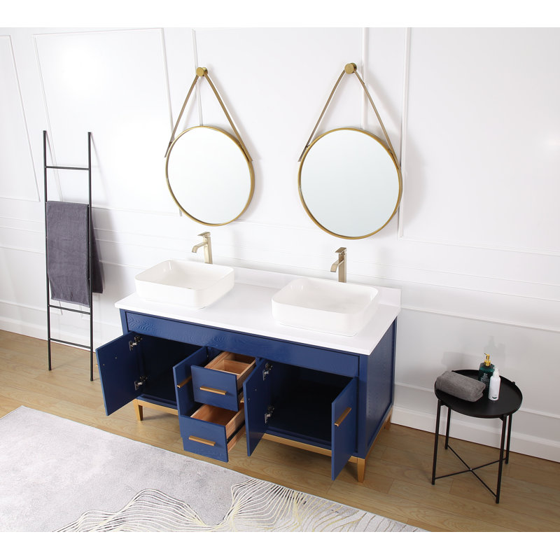 Hildy 60'' Double Bathroom Vanity with Quartz Top, Blue