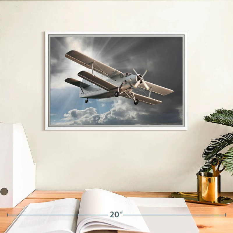Avion argent rétro, Cadre flottant blanc, 13 po x 9 po