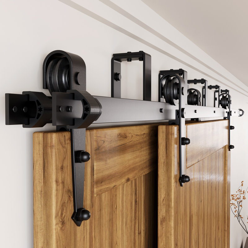 Ensemble de quincaillerie de porte de grange à trois voies et à double rail de style flèche noire rustique (porte non incluse)