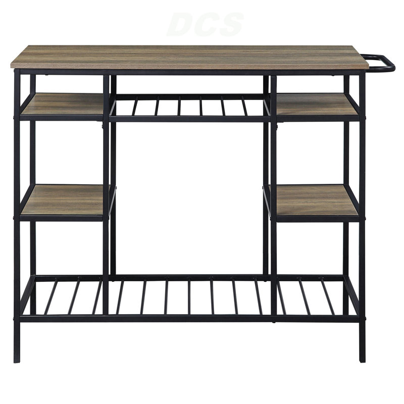 Rustic Oak And Black Kitchen Island With Open Shelving, Kitchen Island