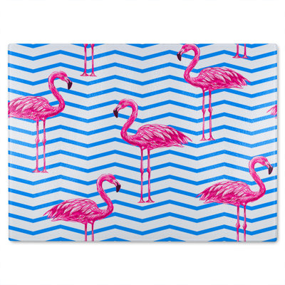 Flamingo & Geometric Lines Glass Chopping Board