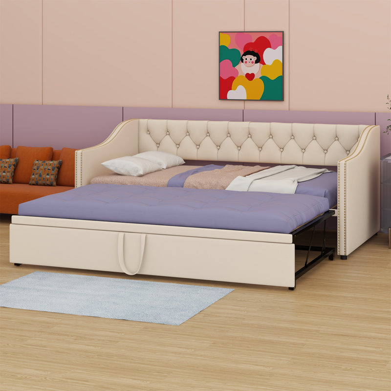Lit de jour rembourré avec lit gigogne, Beige