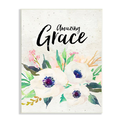 «Amazing Grace Calligraphy White Flower Blossom Bot», impression sur cadre en panneau de fibres à densité moyenne