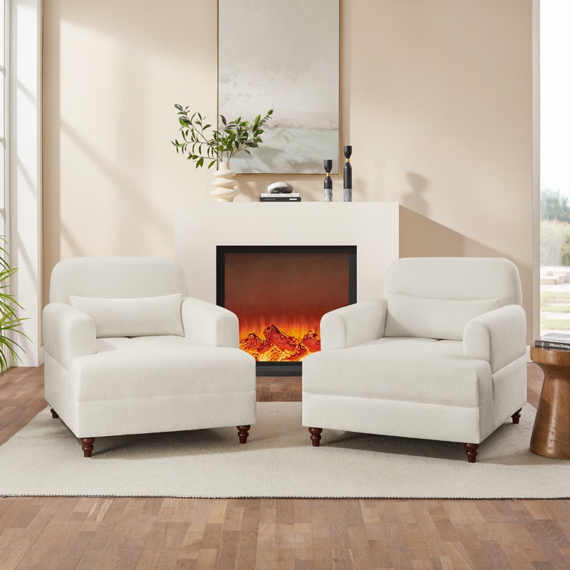 36‘’ Modern Upholstered Indoor Chaise Lounge, Set Of 2, White