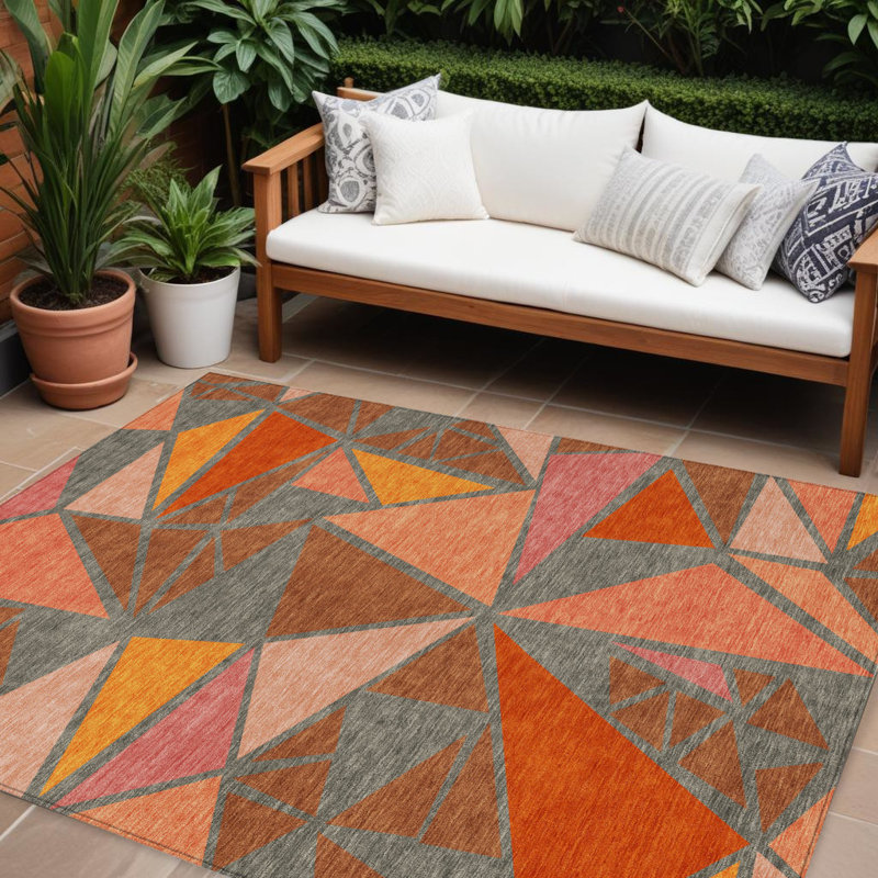 Tapis intérieur / extérieur lavable géométrique gris et rose 10 pi x 14 pi HomeRoots