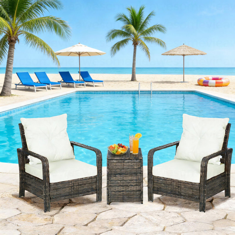 Wicker Table & Chairs,3 Piece Patio Furniture