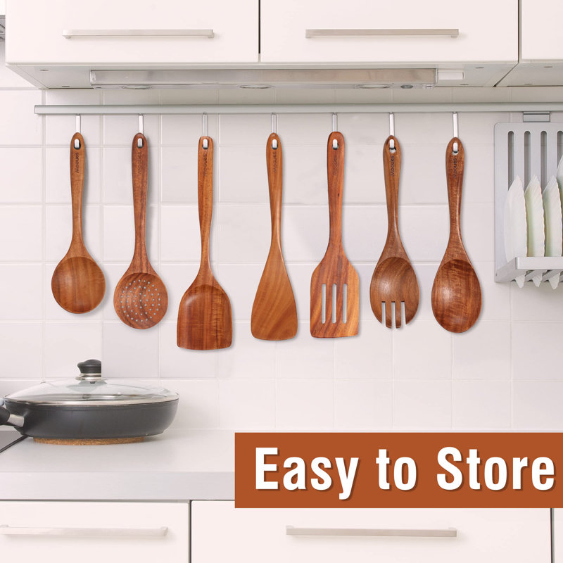 Ensemble de 15 cuillères en bois pour la cuisson en teck naturel Mooues
