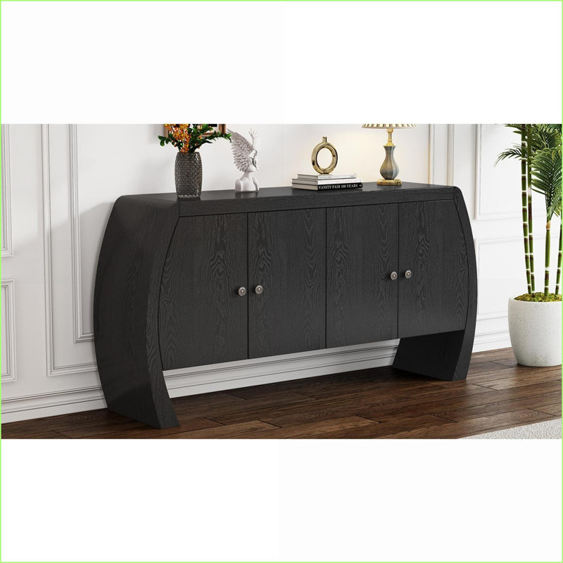 Cabinets, Four-Door Ash Veneer Storage Cabinet with Curved Legs | Traditional | Hallway, Black