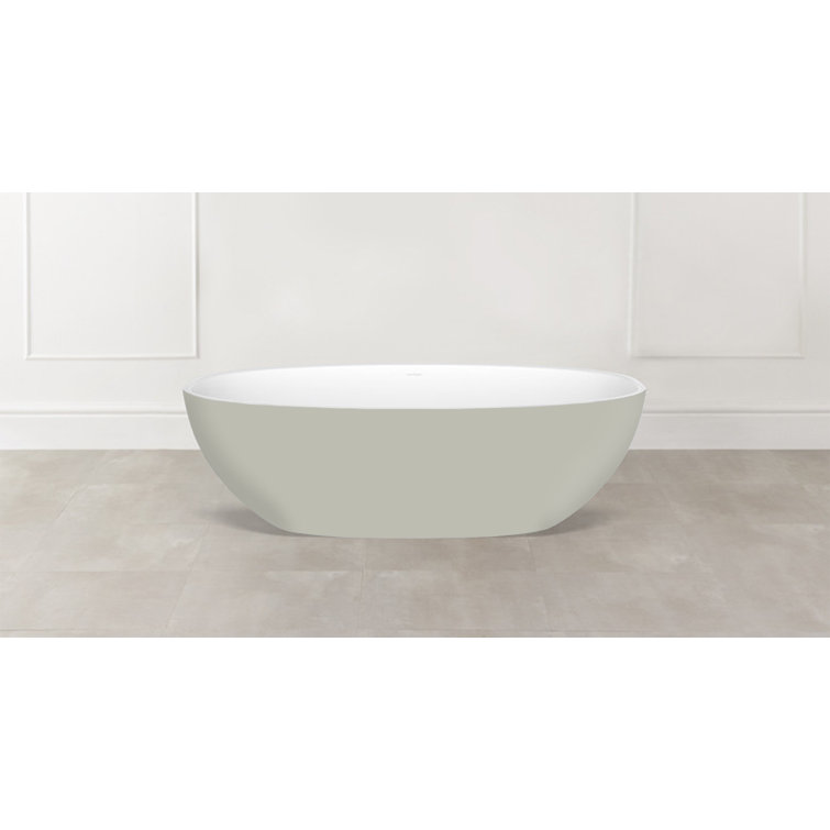 Barcelona 66.875" x 31.75" Freestanding Soaking Bathtub in Volcanic Limestone with Overflow Hole