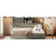 Lit de jour pleine grandeur en bois gris avec fonction de rangement, tablette et dispositif - Prises de charge pour lit de jour électronique, offrant 3 tiroirs, Tech-1136738742-1136738731
