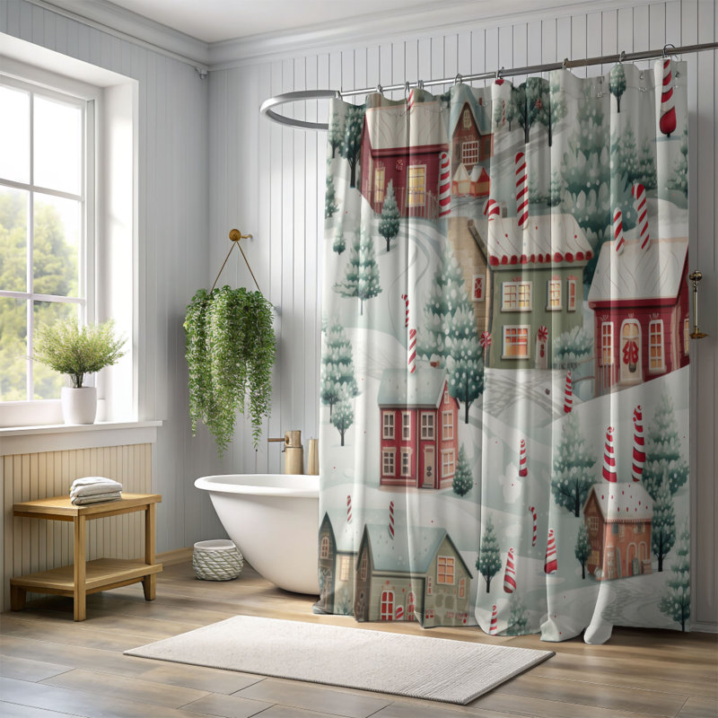 Rideau de douche Peppermint Way - Premium, H 74 po x l 71 po, Noël 1
