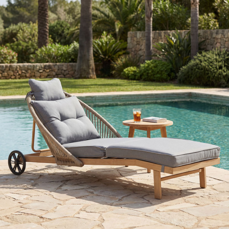 Chaise longue avec coussin amovible, Gris