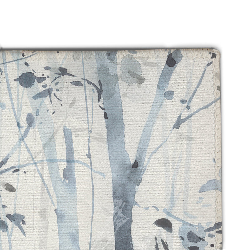 Tapis floral en chenille tissé à la machine floral bleu / blanc, Rectangle 3 pi x 5 pi