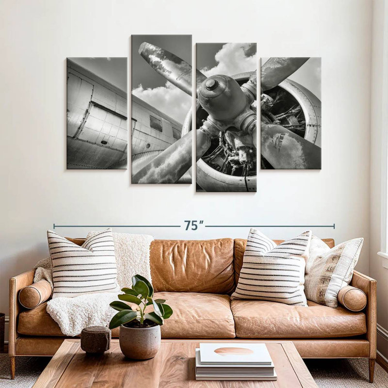 Mehar Monochrome Propeller Plane, 42" H x 68" W