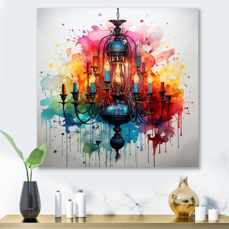Colorful Chandelier Luminary Treasures II - Chandelier Metal Wall Art, 36" H x 36" W