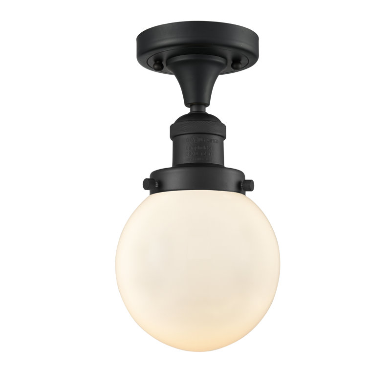 Plafonnier semi-encastré simple sphère 6 po Araujo, Noir mat, Boîtier blanc mat, Ampoule non incluse