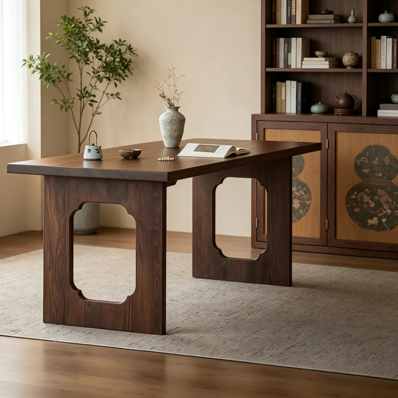 Elegant Nut-Brown Solid Wood Pine Rectangle Desk, 29.5" H x 63" W x 31.5" D