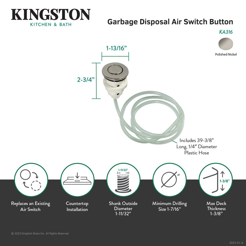 Gourmetier Trimscape Disposal Air Switch, Polished Nickel
