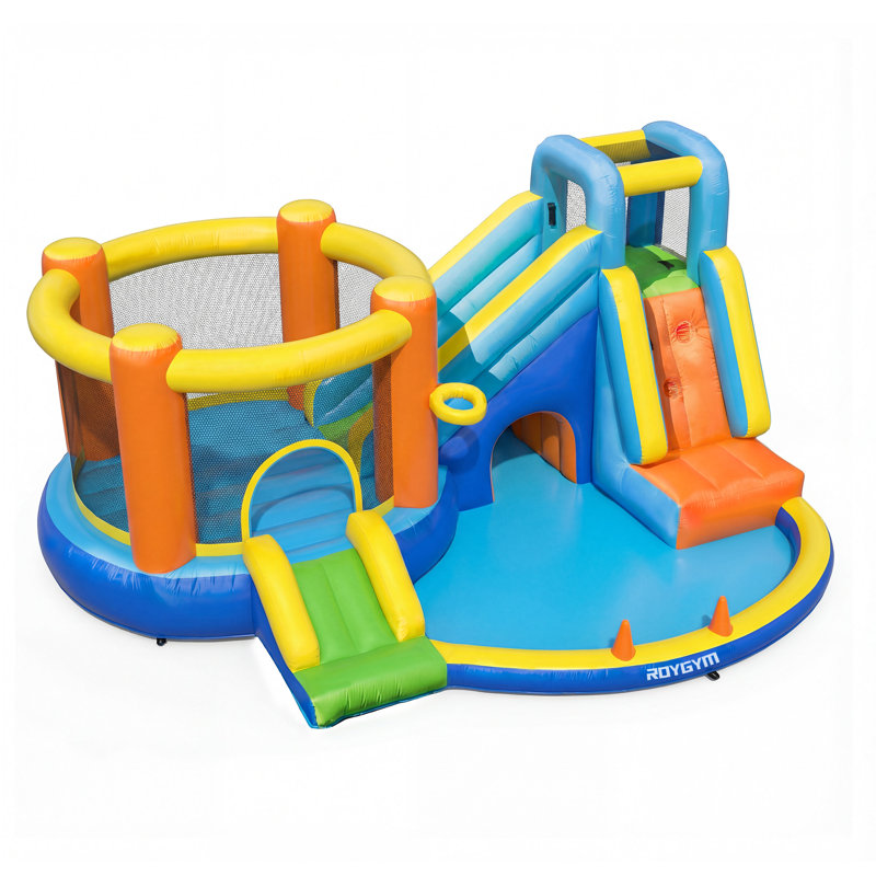 Château gonflable pour enfants 8-en-1 avec glissades doubles, mur d'escalade, fosse à balles