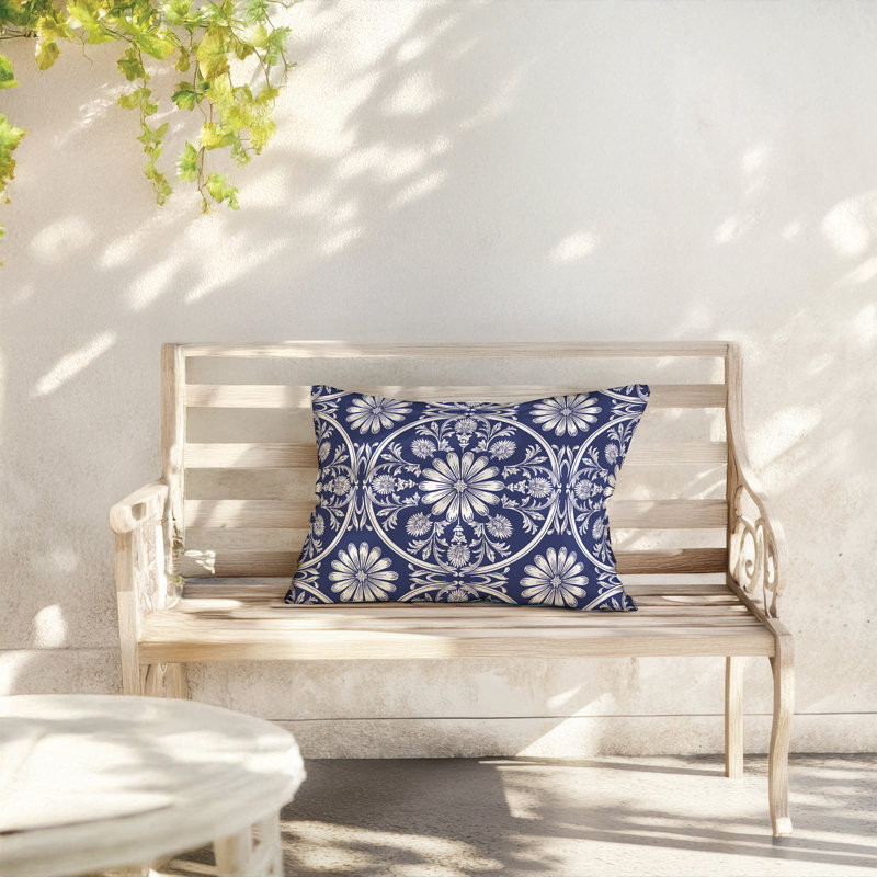 Coussin lombaire d'extérieur Daisy Tile, Marine