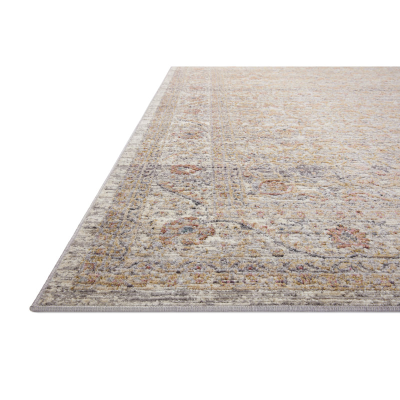 Oriental Machine Woven Polypropylene/Polyester Area Rug in Gray/Beige, Square 1'6"