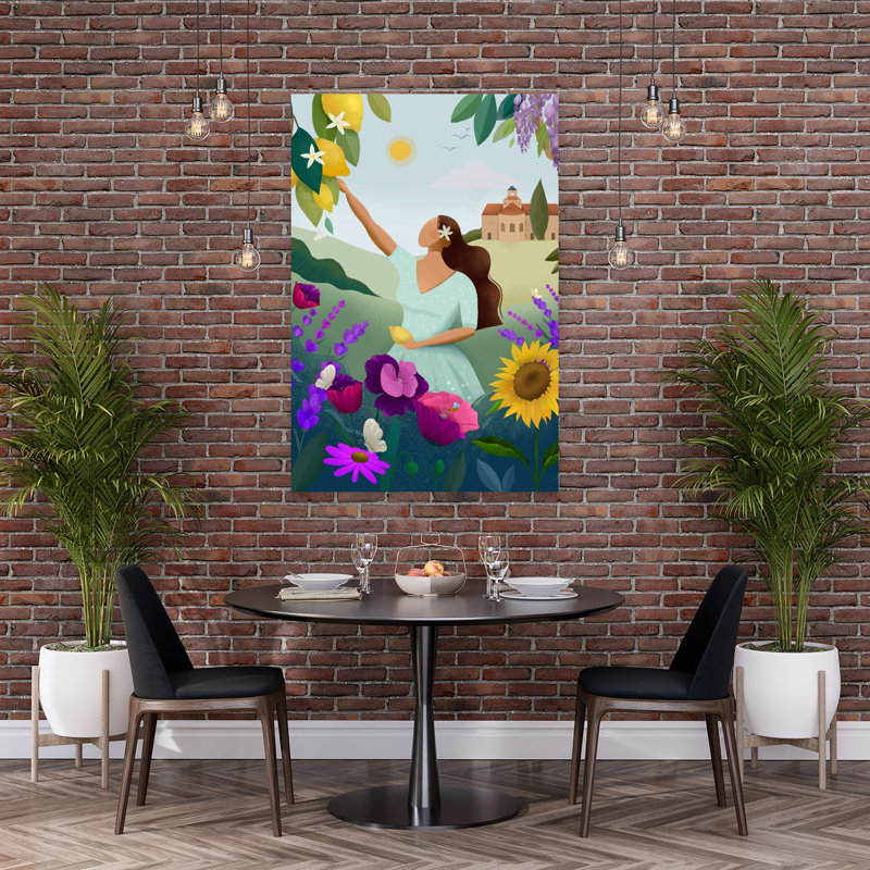 Summer In Provence Peaceful Vibrant Abstract Butterfly Lemon Tree Lavender Flower Fruit Wall Art Print, 152.4cm H x 101.6cm W