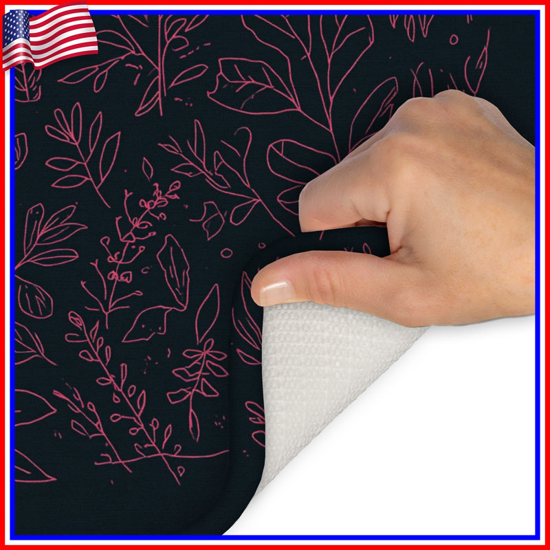 Tapis de bain rose à motif botanique, L 34 po x L 21 po