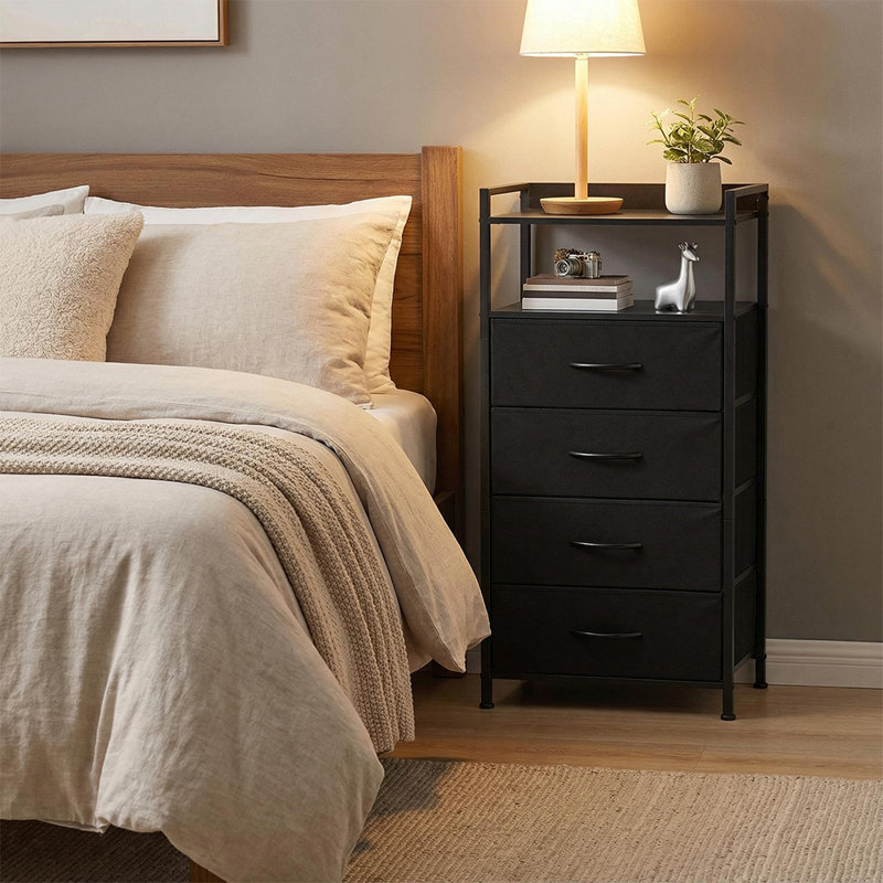 4-Drawer Fabric Dresser with Metal Frame, Storage Cabinet for Bedroom and Living Room, Black