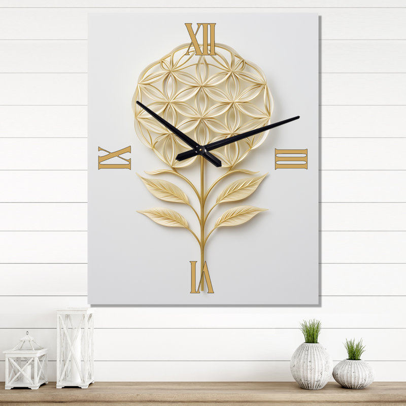 Horloge murale «Flower Of Life Golden Elegance - Abstract Botanicals», H 32 po x l 24 po x P 1 po
