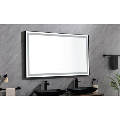 Large 96"x36" Bathroom Vanity Led Fog Mirror - Black Framed Wall Mounted With Dimmable Lights Option 96in X 36in Framed, 3 Color For Mounting (versatile Installation
