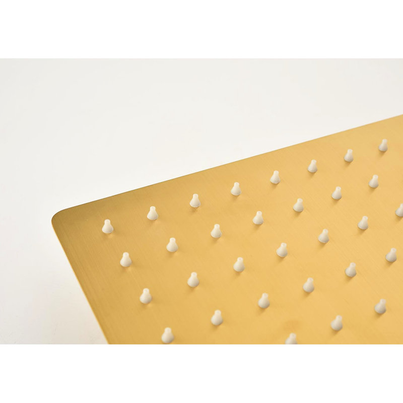 Bathroom Shower With Rain Head, Hand Shower, And Valve Trim In Brushed Gold Modern System Bodysprays Finish, Brushed Gold
