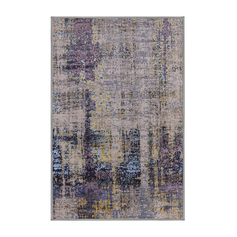 Tapis abstrait gris / bleu / mauve Caramont, Rectangle 5 pi x 8 pi