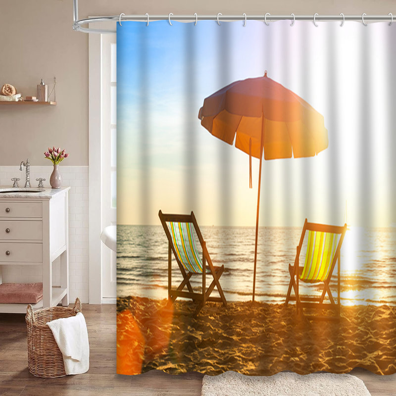 Rideau de douche avec 12 crochets Beach Coast Sea Sunrise Summer, L 72 po x l 78 po