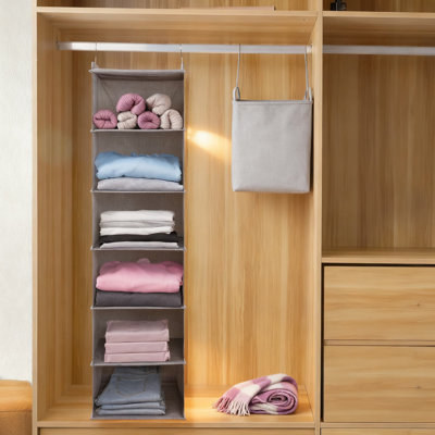Large Hanging Sweater Organizer For Closet, Collapsible 6-Shelf Storage With Drawers, Heavy-Duty Washable Fabric For Clothes And Accessories