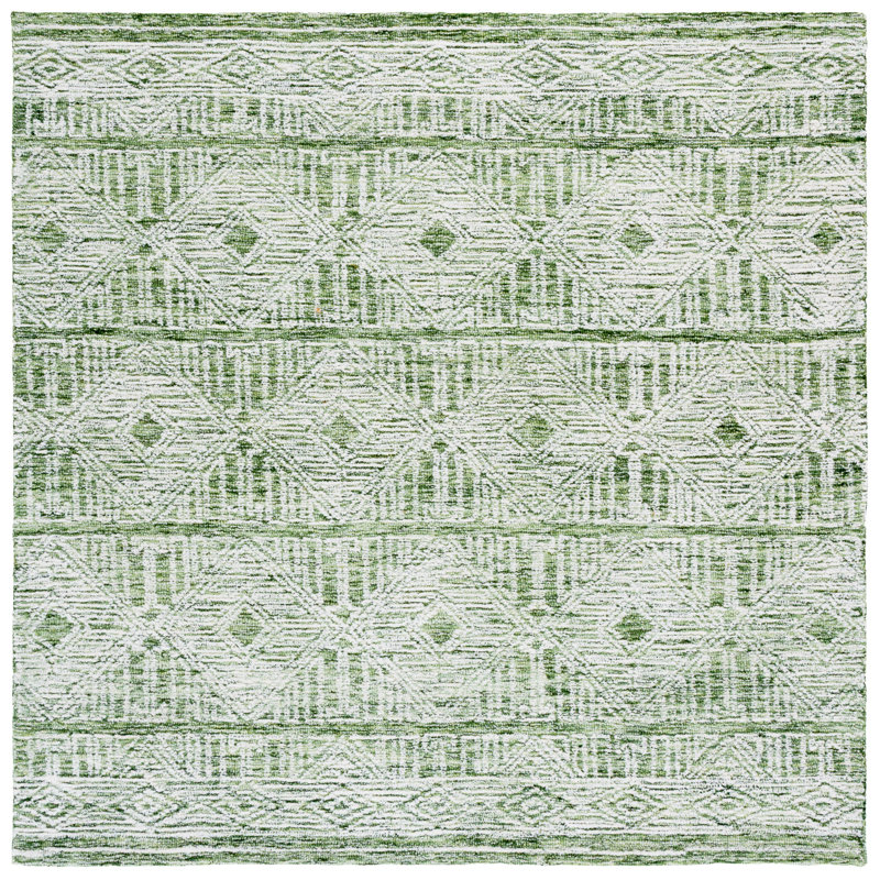 Pine Hand Tufted Wool;Cotton Geometric Rug, Square 6'