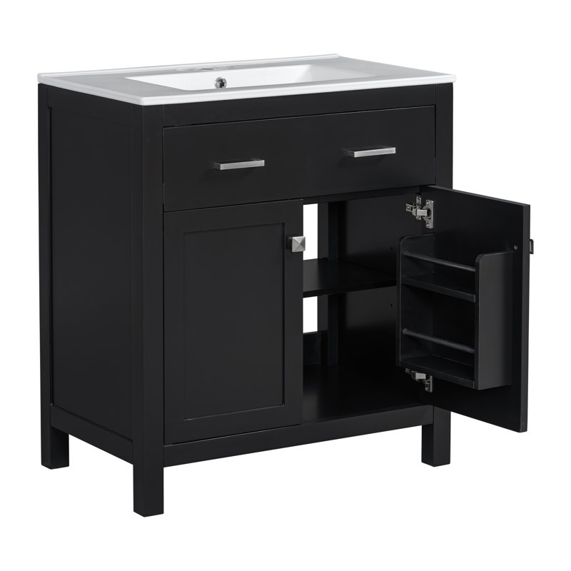 Meuble-lavabo moderne de 60 po, lavabos doubles, tablette ajustable en forme de U, portes à fermeture silencieuse, tiroir rabattable - Coin en céramique gracieusement exquis