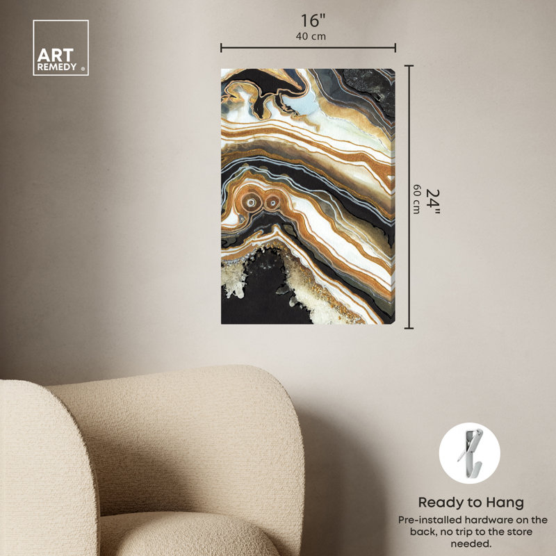 Black and Gold Abstract Geode Canvas Wall Art, 16" x 24"