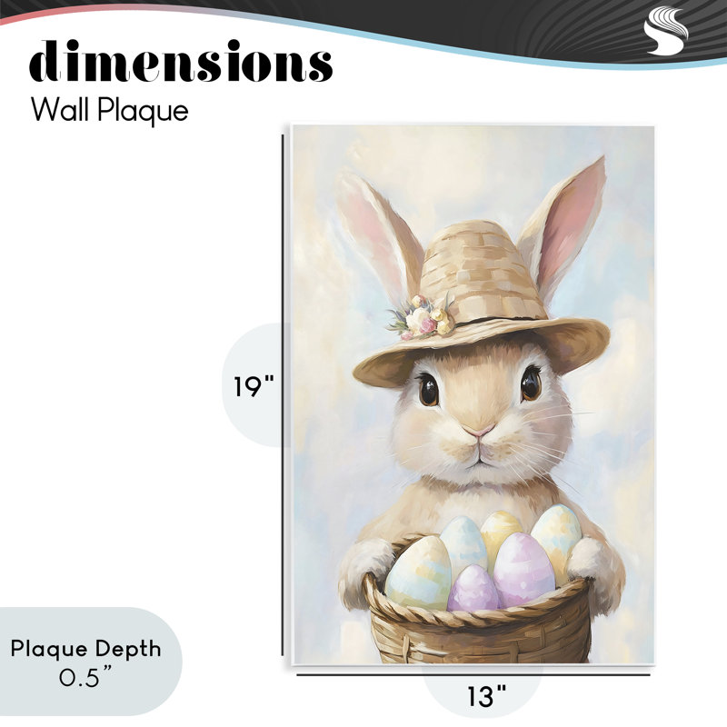 «Bunny with Pâques Egg Basket», plaque murale par The Prints Vibe, 19 x 13