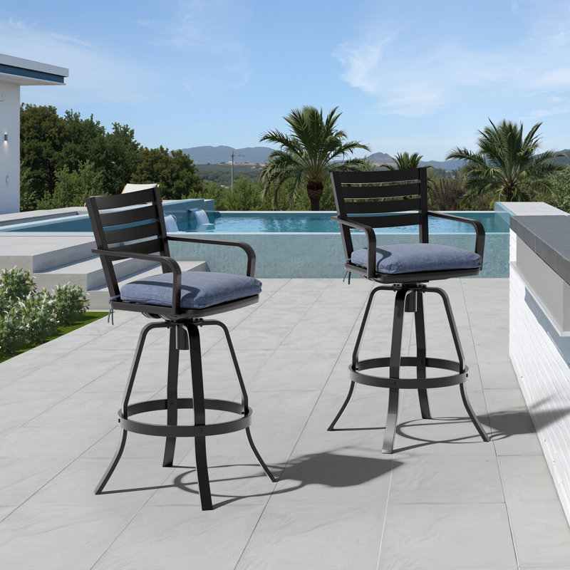 Tabouret de bar pivotant en aluminium 29,6 po avec coussin Sunbrella Pua, Bleu