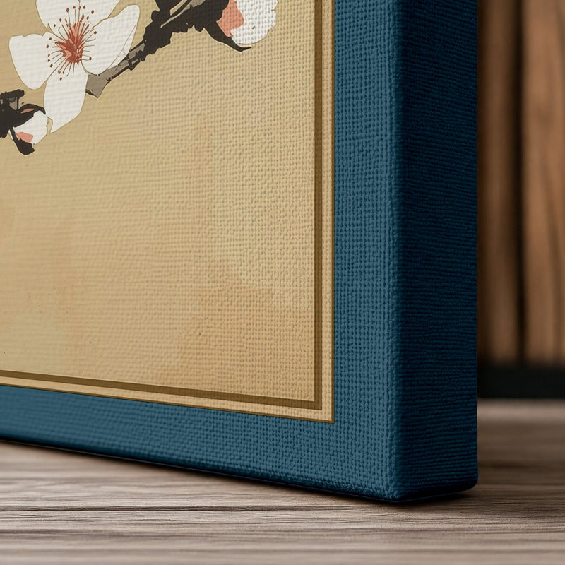 Blossoms on Branch Japandi - Wrapped Canvas, 18x12 - 45.7 x 30.5 cm, Teal Border