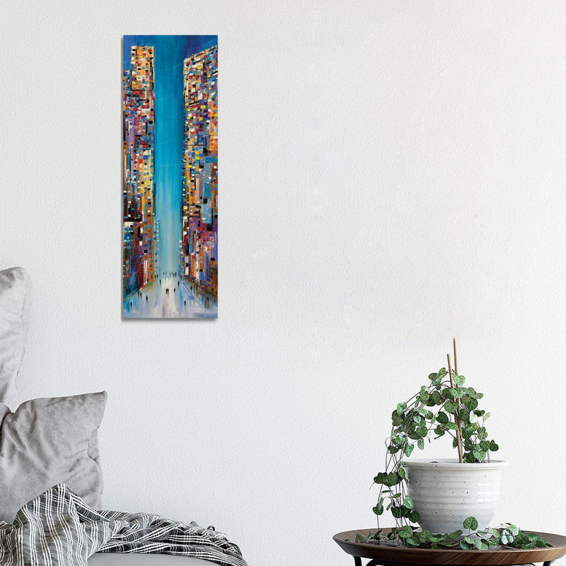 City Expression by Ekaterina Ermilkina - Panoramic Painting on Canvas, 30.48 cm H x 91.44 cm W x 1.91 cm D, Wrapped Canvas