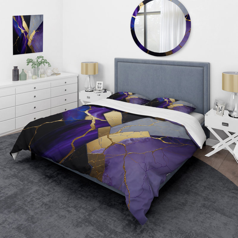 Ensemble de housse de couette Modern Geode Mauve abstrait II - Microfibre de polyester