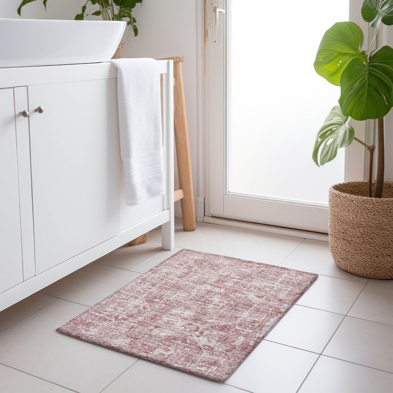 Premium Machine Washable Kelsa AMF41 Pink Rug, Rectangle 1'8" x 2'6"