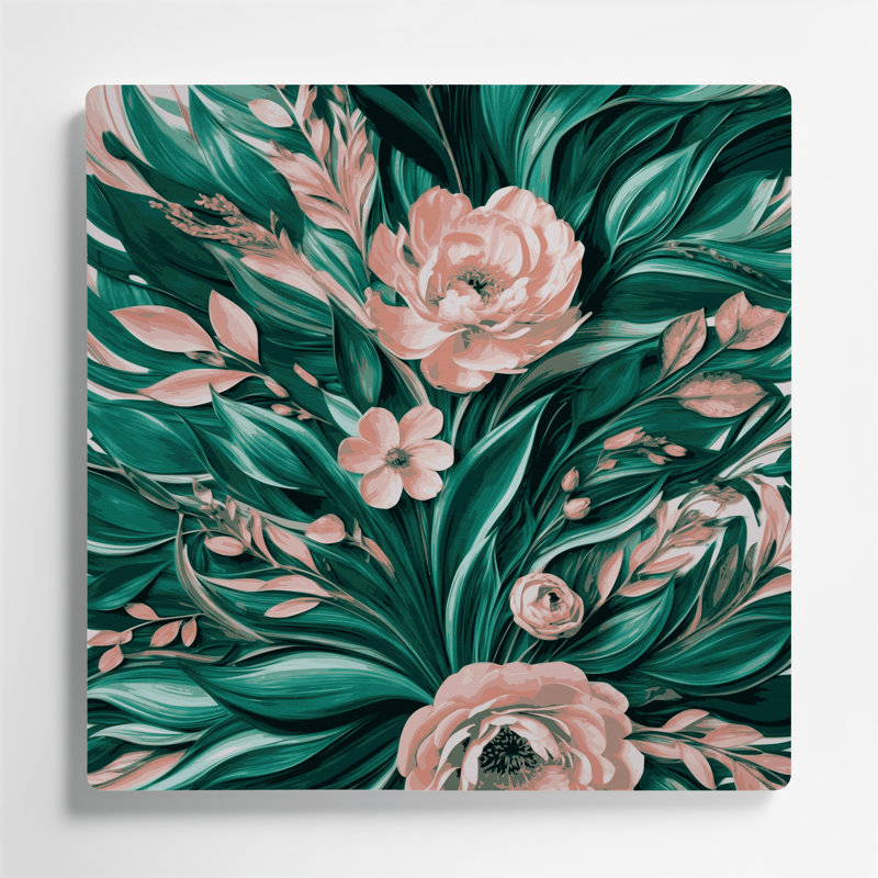 Abstrait floral vert 48, art mural en métal, H 12 po x l 12 po
