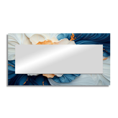 Abstract Aqua Peonies On Marble River I - Floral Accent Wall Mirror - Printed On Metal