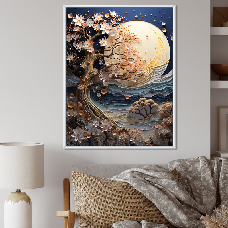 Érable baigné au clair de lune argenté I sur toile, Cadre flottant blanc, H 32 po x l 24 po x P 1 po