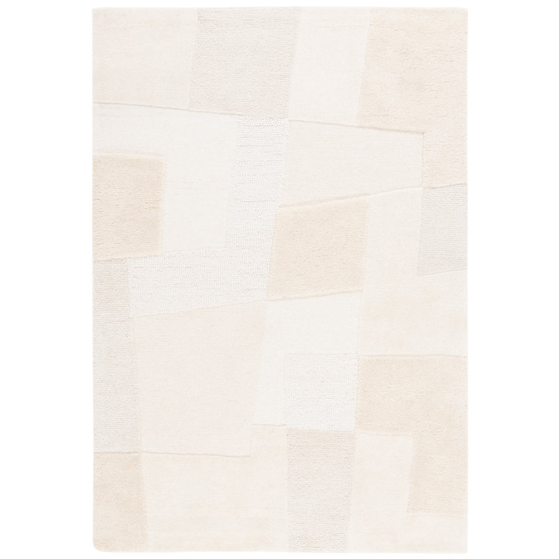 Manhattan Hand Tufted Wool Cotton Checkered Rug in Ivory/Beige, Rectangle 6' x 9'