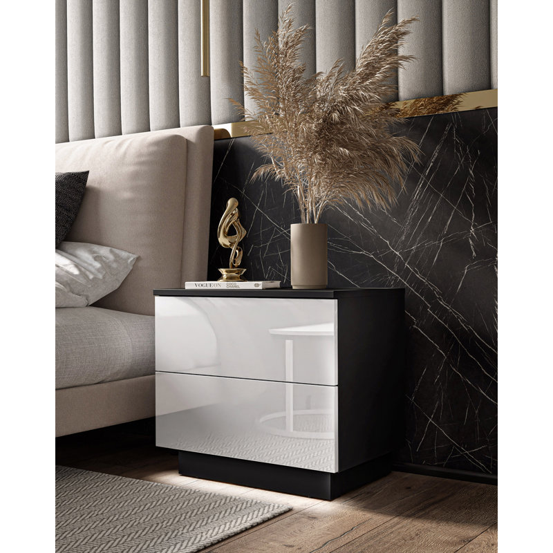Varonique 2 Drawer Bedside Table, Black/White