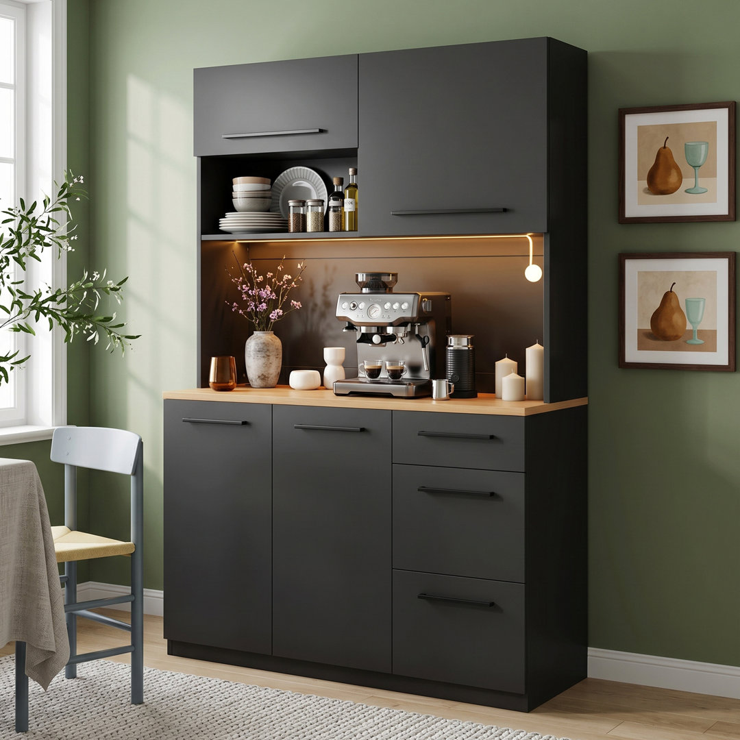 Tall Sideboard Buffet Cabinet With Led Lights And Storage