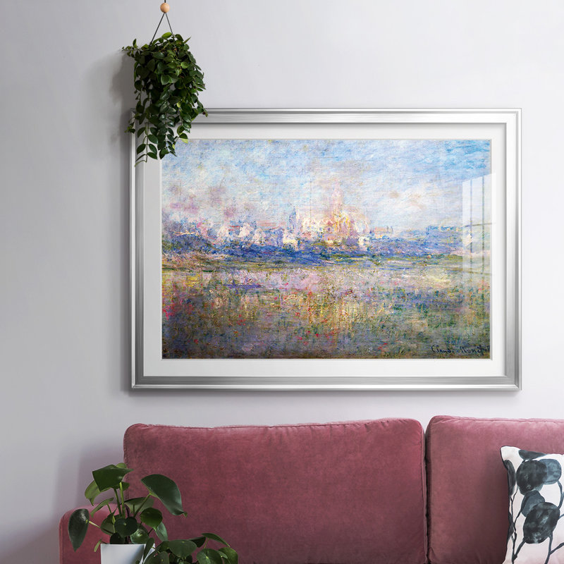 "Vétheuil dans le brouillard", impression sur papier par Claude Monet, Argent, H 27 po x l 39 po x P 1,5 po